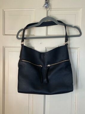 TOTE LE MONDE The Geneva Black  Pebbled Leather Shoulder Tote Purse Bag
